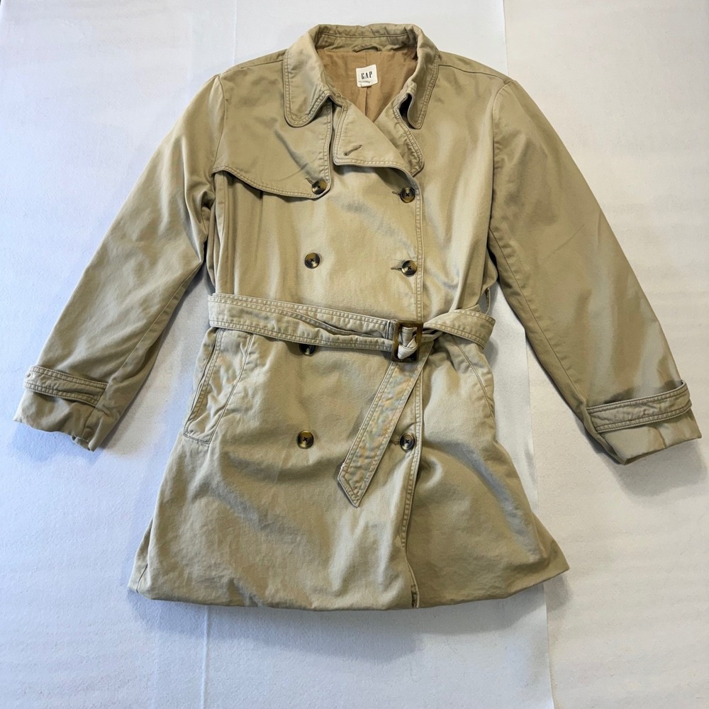 Gap Women XXL Khaki Cotton Double Breasted Belted Trench Coat Tan Jacket